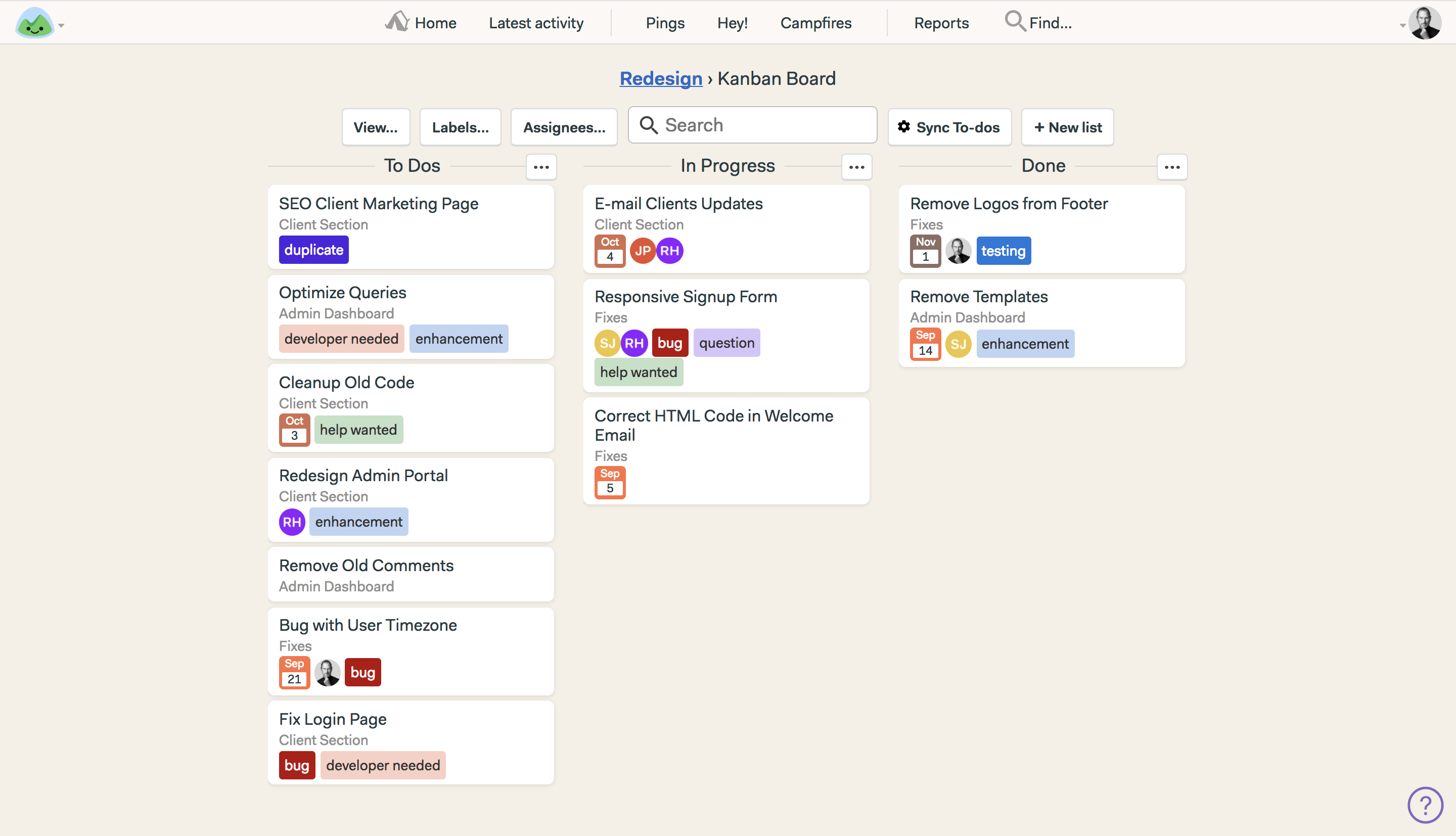 Kanban-Boards in Basecamp Kanban-Boards in Basecamp
